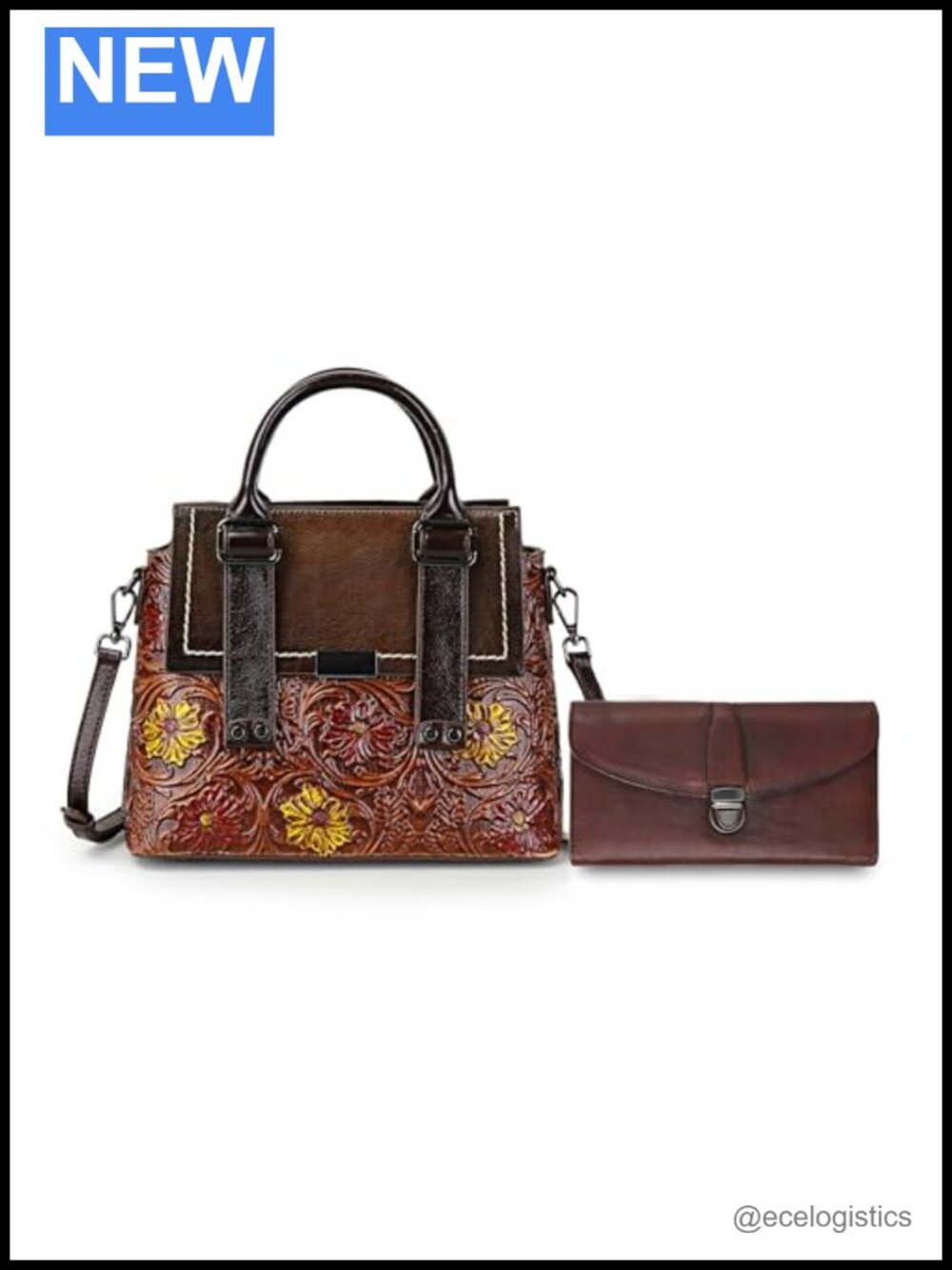 Genuine Leather Large Capacity Crossbody Tote Wallet - Adjustable Strap